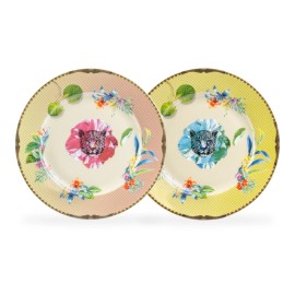 Grace's Teaware Grace Teaware Summer Savanna Leopard 7.5" Fine Porcelain Dessert Plate Set of 2