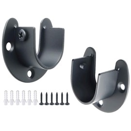Sayayo Wardrobe Bracket Heavy Duty Stainless Steel Shower Rod Holder Flange Rod Holder Closet Rod Brackets U Shape Curtain Rod Bracket, 26MM/ 1" Dia 2 Pcs, Matte Black Wall Mounted, CFL8001UB-2P