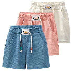 Coralup 3 Pack Girls Shorts Athletic Running Summer Kids Shorts Outdoor Sports Blue+Pink+White 3-4Years