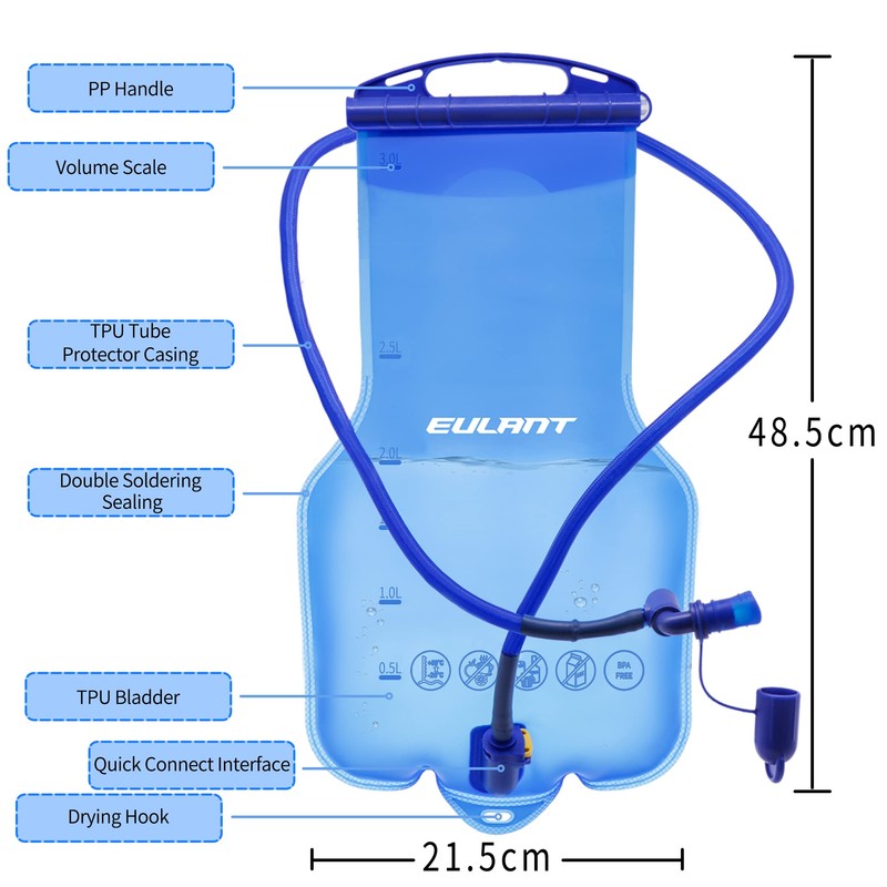 EULANT Hydration Bladder 1L/2L/3L TPU Water Bladder Sports Hydration Backpack
