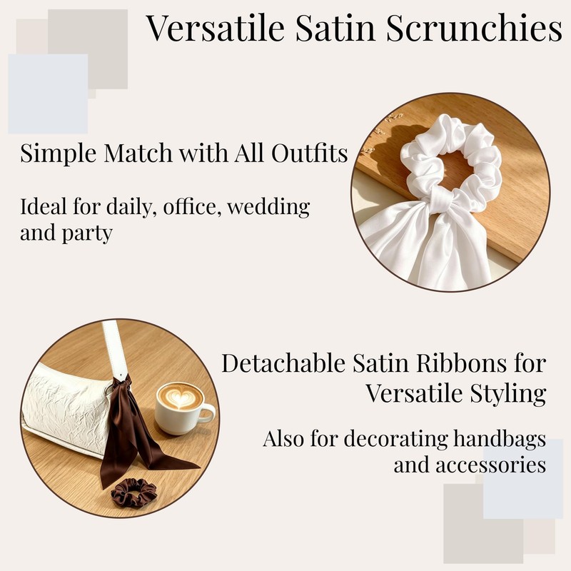 8 Pcs Satin Hair Ties with Knotted Bows, Elastic Hair