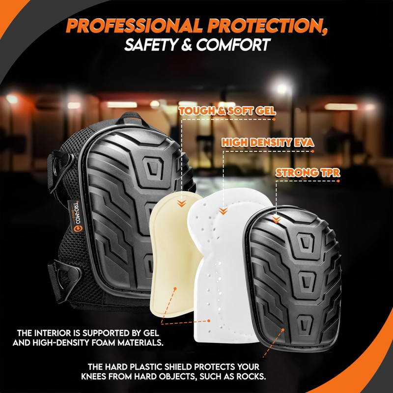 COMFORTGUARD Black Edition Professional Work Knee Pads with Heavy-Duty Foam