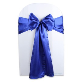 Satin Bow Sash Chair Cover Decoration - Elegant Sashes for Weddings, Banquets, Receptions, Special Events, Restaurants, and Parties - 28 Available Color Choices, Set of 10, Royal Blue