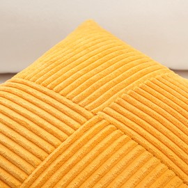 OTOSTAR Set of 1 Decorative Throw Pillow Cover Soft Corduroy Solid Square Pillow Cases Boho Striped Cross Patchwork Textured Cushion Cover for Sofa Car Bedroom Living Room 20x20 Inch, Gold Yellow