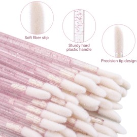 Tbestmax 100 Pcs Disposable Lip Brush with Container, Crystal Pink Lip Applicators Lipstick Lip Gloss Wands