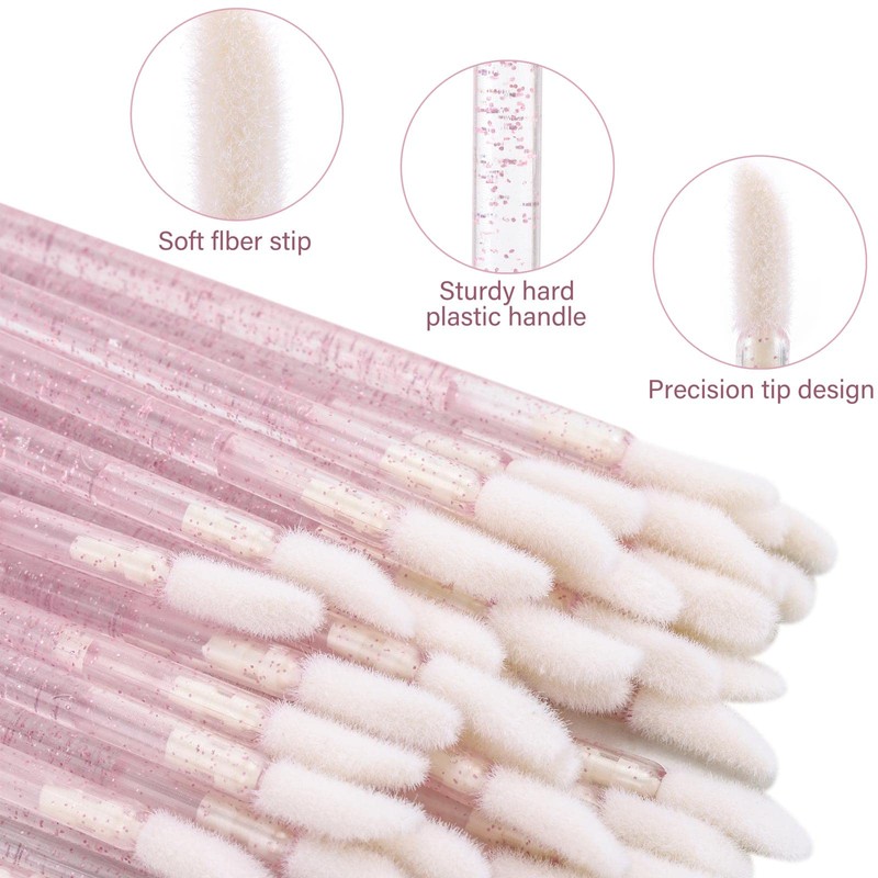 Tbestmax 100 Pcs Disposable Lip Brush with Container, Crystal Pink