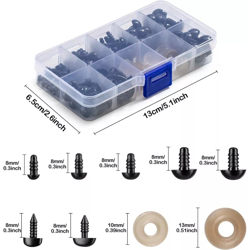 270 Piezas Ojos 6-12mm Nariz Arandelas Para Peluches Muñecos