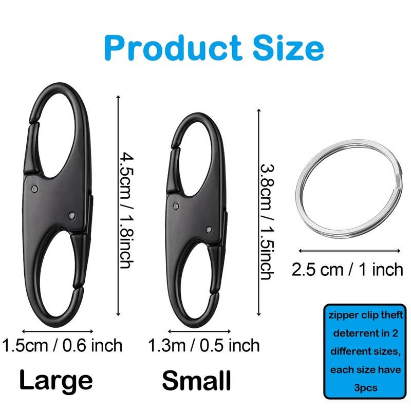 elook Zipper Locks for Backpacks, 6 PCS Zipper Clip Theft