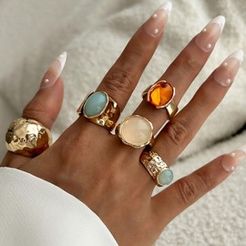 Chunky Gold Rings for Women Crystal Stone Rings Adjustable Stackable Statement Ring Silver Ring for Women Trendy Jewelry Gifts