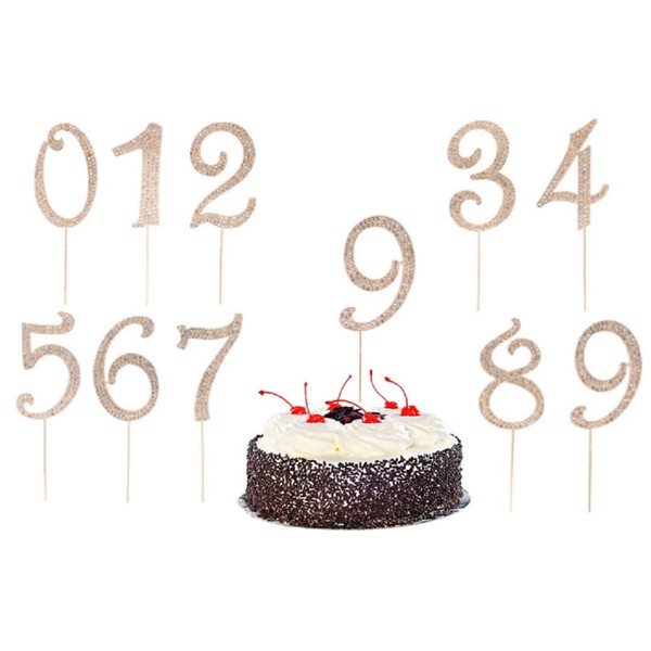chenwen Decoración para tarta de cumpleaños de tamaño grande del 0 al 9 para mostrar números de años o edades, adornos de diamantes de imitación plateados para decoración de fiestas, bodas y aniversarios. (Número 9, Oro)