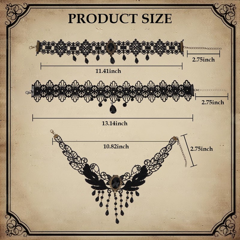 Uintoon 6PCS Black Gothic Lace Choker Necklace Set for Women