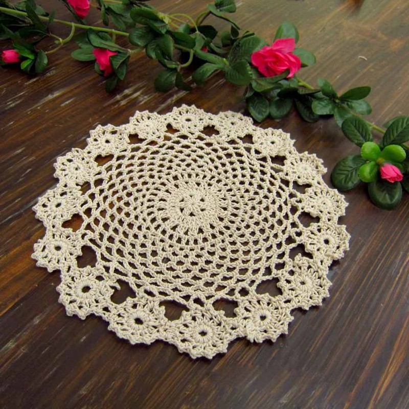 kilofly Crochet Cotton Lace Table Placemats Doilies Pack, 4pc, Beige,