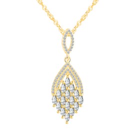 Zirconia Big Leaf Necklace for Women, 925 Sterling Silver Plant Necklaces, Elegant Sparkly Prom Wedding Pendant Necklace for Ladies Bride Bridesmaid, Fashion Jewellery for Girlfriend Mum Wife Gold