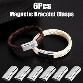 Bracelet Clasps Magnetic Rectangle Magnetic Clasp Stainless Steel Pack of 6 Magnetic Closure Bracelet Flat End Caps for Bracelet Jewellery Making Leather Strap Buckle Hole 12 x 6 mm Silver