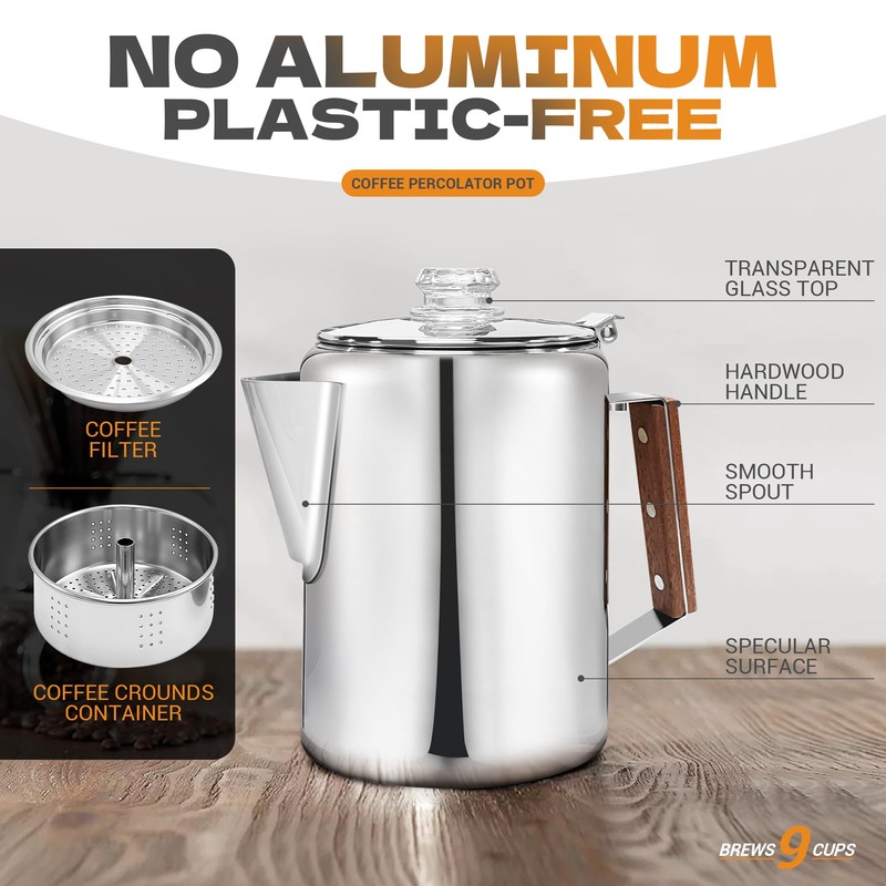 LRYYBTI Percolator Pot Stainless Steel Camping Coffee Pot-NO Aluminum or