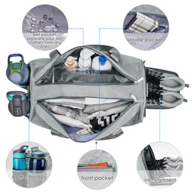 Sports Bag Women's Men's Travel Bag with Shoe Compartment & Wet Compartment Swimming Bag Weekender Training Bag for Gym Fitness Holiday Overnight, Grey (grey-1)