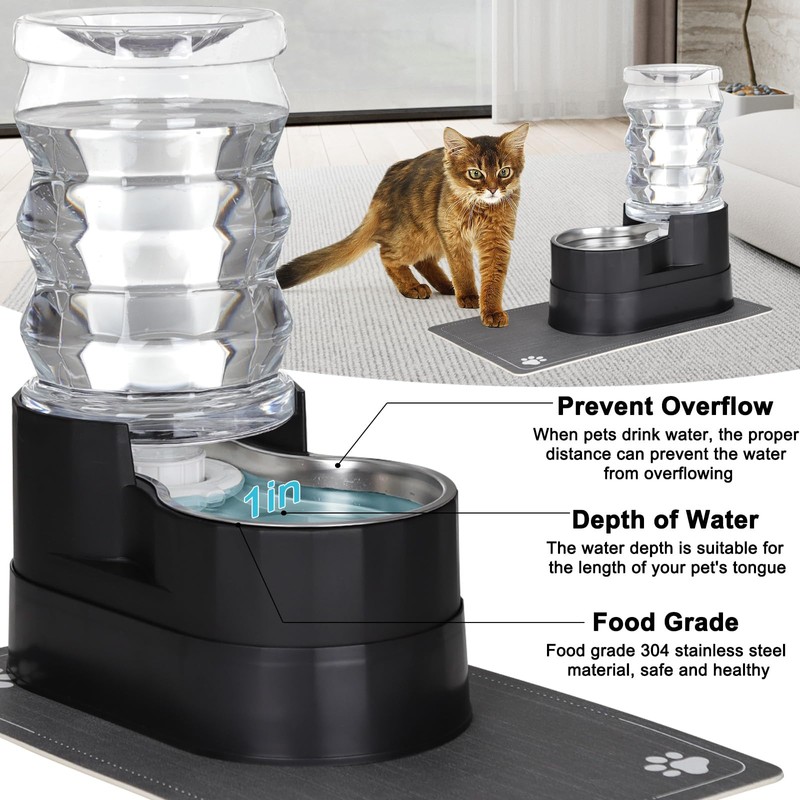 RIZZARI Automatic Cat Water Dispenser: Black 7L Elevated Fountain -