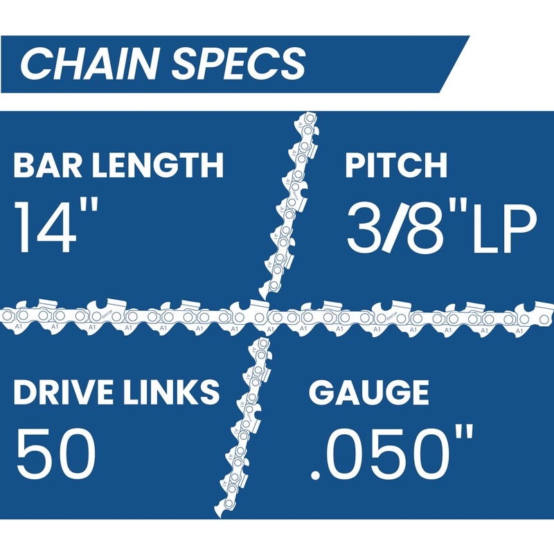 Carbide Chainsaw Chain 14 Inch, 050" Gauge, 3/8" LP Pitch,