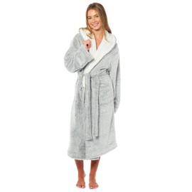 Daisy Dreamer Womens Robe Plush Shimmer Fleece Grey Hooded Dressing Gown Soft Long Bathrobe with Pockets Warm Fluffy Loungewear Robes for Ladies, X Large 20-22