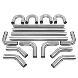 DNA MOTORING 16Pcs 2 Inches Stainless Steel DIY Custom Exhaust Tubing Mandrel Bend Pipes Straight & U-Bend Kit, Universal Fit, ZTL-20SS