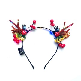 Wedity LED Christmas Glowing Tiara Reindeer Antlers Hair Accessories Christmas Party Feather Hair Hoop Headwear Hair Accessories for Women Girls (B)