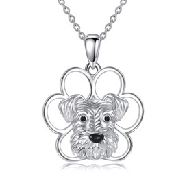 VNRIOW Schnauzer Necklace 925 Sterling Silver Cute Dog Paw with 14K Gold Plated Schnauzer Pendant, Dog Lover Jewelry Gift for Women Men