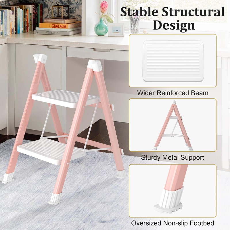 DIAMONDFORGE 2 Step Ladder, Folding Step Stool with Anti-Slip Wide