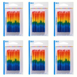 Bakery Crafts Ombre Rainbow Candles, 96 Candles, Bold Colorful Candles for Celebration Cakes, Birthday, Cupcakes, Multicolored, Extra Large Pack, 6 Packs of 16 Candles