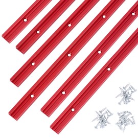 T Track 24" with Wood Screws-Double Cut Profile Universal T-Track with Predrilled Mounting Holes-Woodworking-Fine Sandblast Anodized-Red Color-6PK