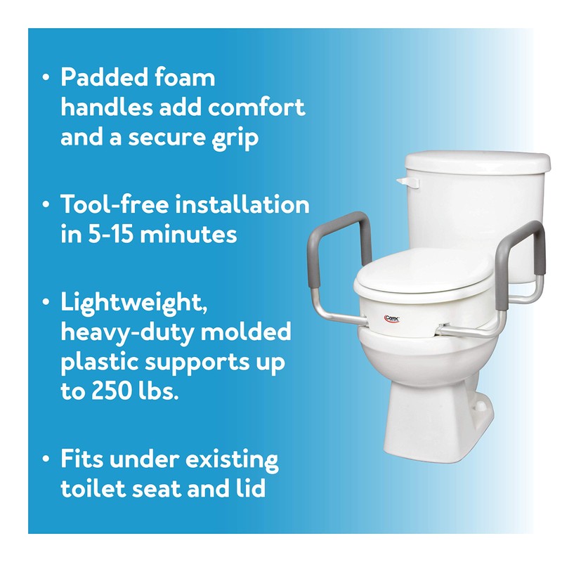 Carex 3.5 Inch Raised Toilet Seat with Arms, Elongated Toilet