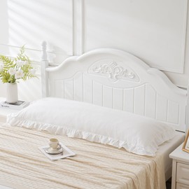 Off White Ruffled Body Pillow Cover 1 Piece Washed Cotton Farmhouse Shabby Long Body Pillow Sham 20"x54" White
