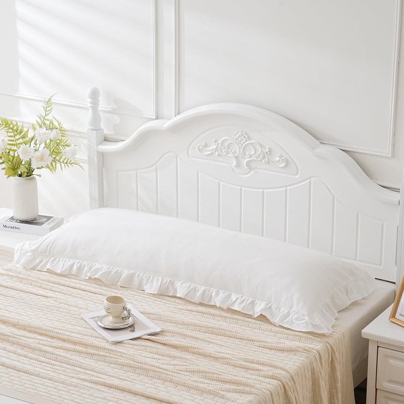 Off White Ruffled Body Pillow Cover 1 Piece Washed Cotton