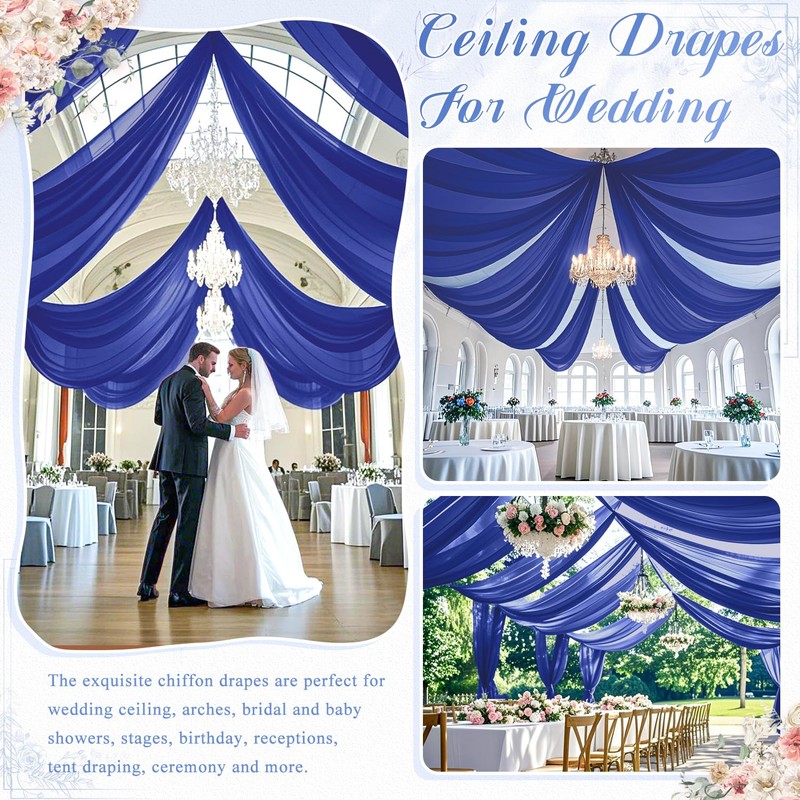 FANPROMS Blue Ceiling Drapes for Wedding 5x20FT 2 Panels Chiffon