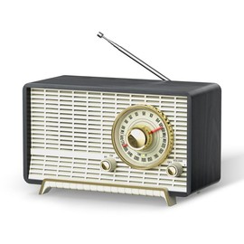 YOWGUIF AM FM Radio Classic Retro Wood Table Radio Bluetooth Speakers Radios Plug-in Wall with Rotary Knob Great for Home, Office - Color: Black