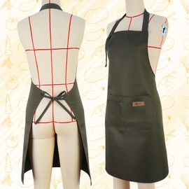 ViEinkaufen 2 Pack Kitchen Apron for Women - Adjustable Cooking Apron with Pockets, Unisex Canvas Waterproof Apron Chef Bakers Apron for Home Kitchen, Restaurant(Green)