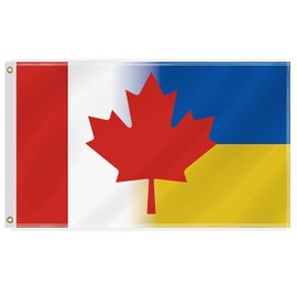 3×5 FT Canada Ukraine Flag,Large Canadian Ukrainian Friendship Decor,Double Side Digital Printed 150D Polyester Banner With Canvas Header Brass Grommet For Outdoor Indoor Parade Car