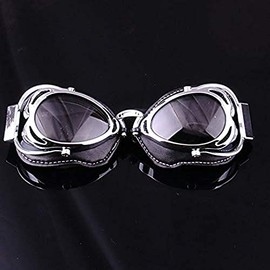 Riloer Motorcycle Goggles Foldable Windproof Retro Sports Helmet Glasses Can Be Used for Motorcycling, Cycling, Mountaineering, Work Safety, Silver Frame, Grey Lenses