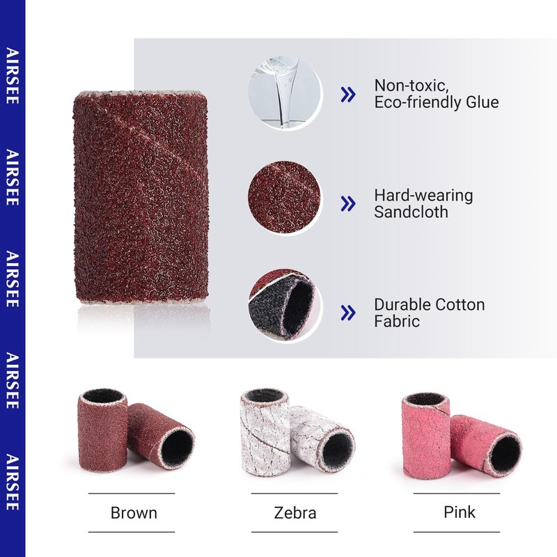AIRSEE Sanding Bands for Electric Nail Drill 100 Piece Set