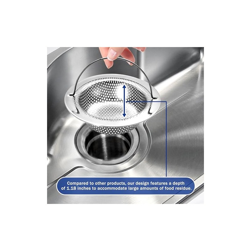 2 Pack Kitchen Sink Drain Strainer with Handle, Universal Stainless