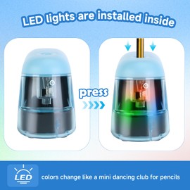 Battery-Operated Electric Pencil Sharpener with LED Light – Compact & Portable Pencil Sharpener for Home, School, or Office Use (Blue)