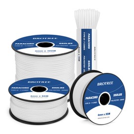 Brotree 550 Paracord 4 mm 15 m Cord 100% Polyester Rope Tear-Resistant Type III 7 Core for Bracelets, Crafts, Outdoor, Camping, Survival - White