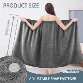 SINLAND Women's Spa Wrap Microfiber Lightweight Knee Length Bath Body Wrap Shower Towels with Adjustable Closure 32 Inch x 80 Inch Grey