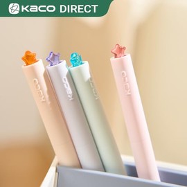 Kaco FIRST Bolígrafos de gel lindos de papelería, tinta negra, 0.7 mm de punta media, bonitos bolígrafos con estrellas para diarios (4 colores brillan