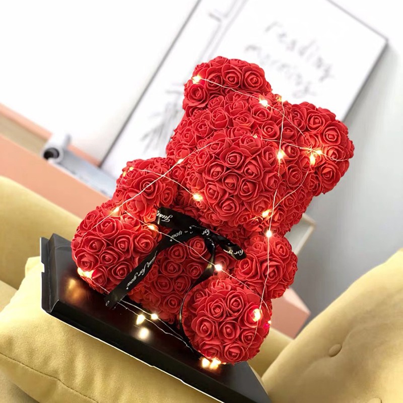 Rose Flower Bear Artificial Rose Flower Hugging Bear for Valentines