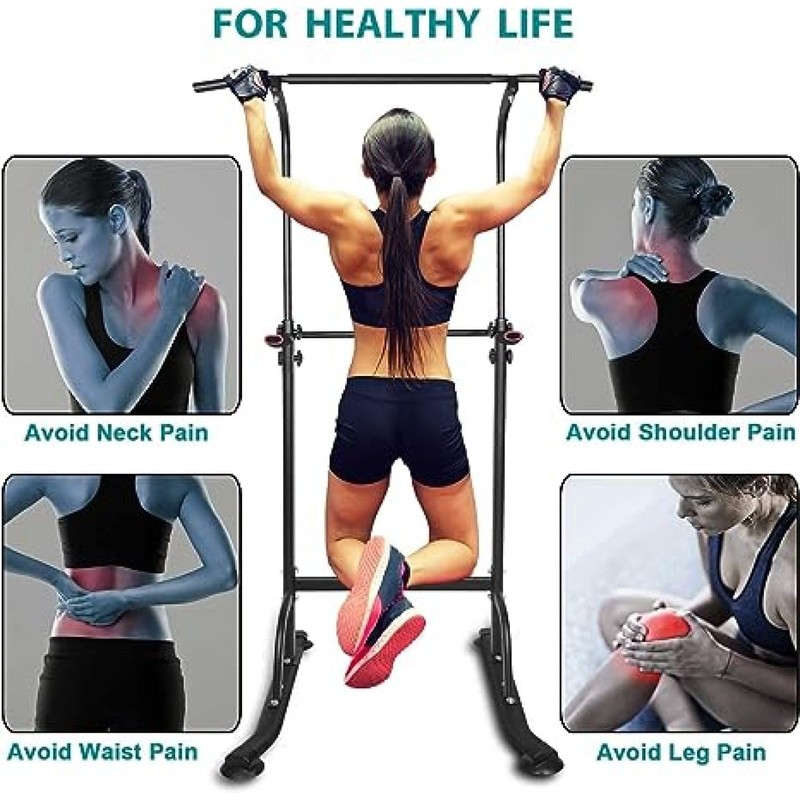 Sport Power Tower Workout Dip Station Pull Up, Height Adjustable