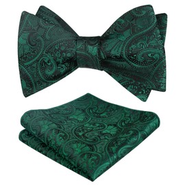 Alizeal Mens 2pcs Paisley Jacquard Tuxedo Self Bow Tie with Hanky Set for Wedding Party, Dark Green
