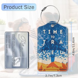 2 Pack Summer Holiday Camp Poster Luggage Tags for Suitcase,PU Leather Suitcase Tags Identifiers with Privacy Name ID Labels and Steel Loop for Women Men Fun Laggage Tag