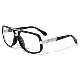 Dweebzilla Gazelle Deejay Square Retro Aviator Sunglasses (Black & Silver Frame, Clear)