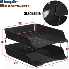 Simple Houseware 2-Tier Stackable Letter Tray Organizer – Desktop File Holder for A4/Letter Size Paper, Document Sorter, Office Desk Paper Organizer, Black