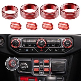 DIAMOOKY 8PCS Metal Button Knob Cover for Jeep Wrangler JL JLU 2018-2025 2026 & Gladiator JT Accessories Window Switch Button Cover Volume Radio Air Conditioner Headlight Switch Knob Cover (Red)